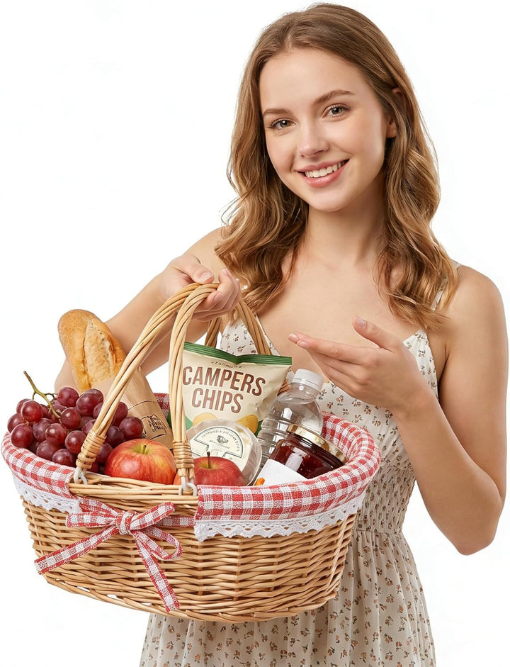 Picknickkörbe aus Weide mit Doppelten Klappgriffen, Leere Weidenkörbe Zur Aufbewahrung von Ostereier