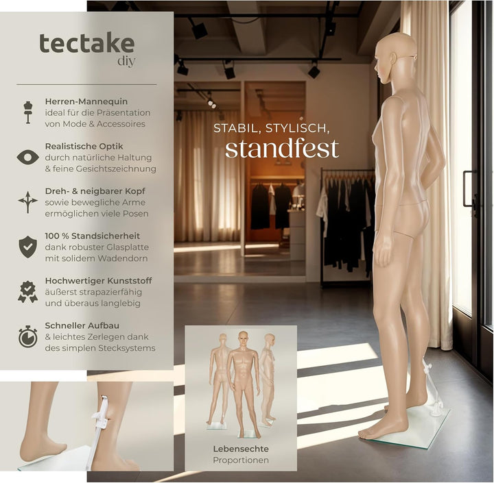 TecTake Schaufensterpuppe Zerlegbare Puppe | drehbar und beweglich | Glasplatte mit Wadendorn - Vers