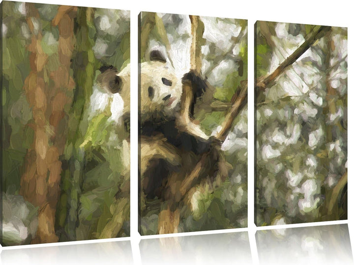 niedlicher Pandabär auf Baum NewArt 3-Teiler Leinwandbild 120x80 Bild auf Leinwand, XXL riesige Bild
