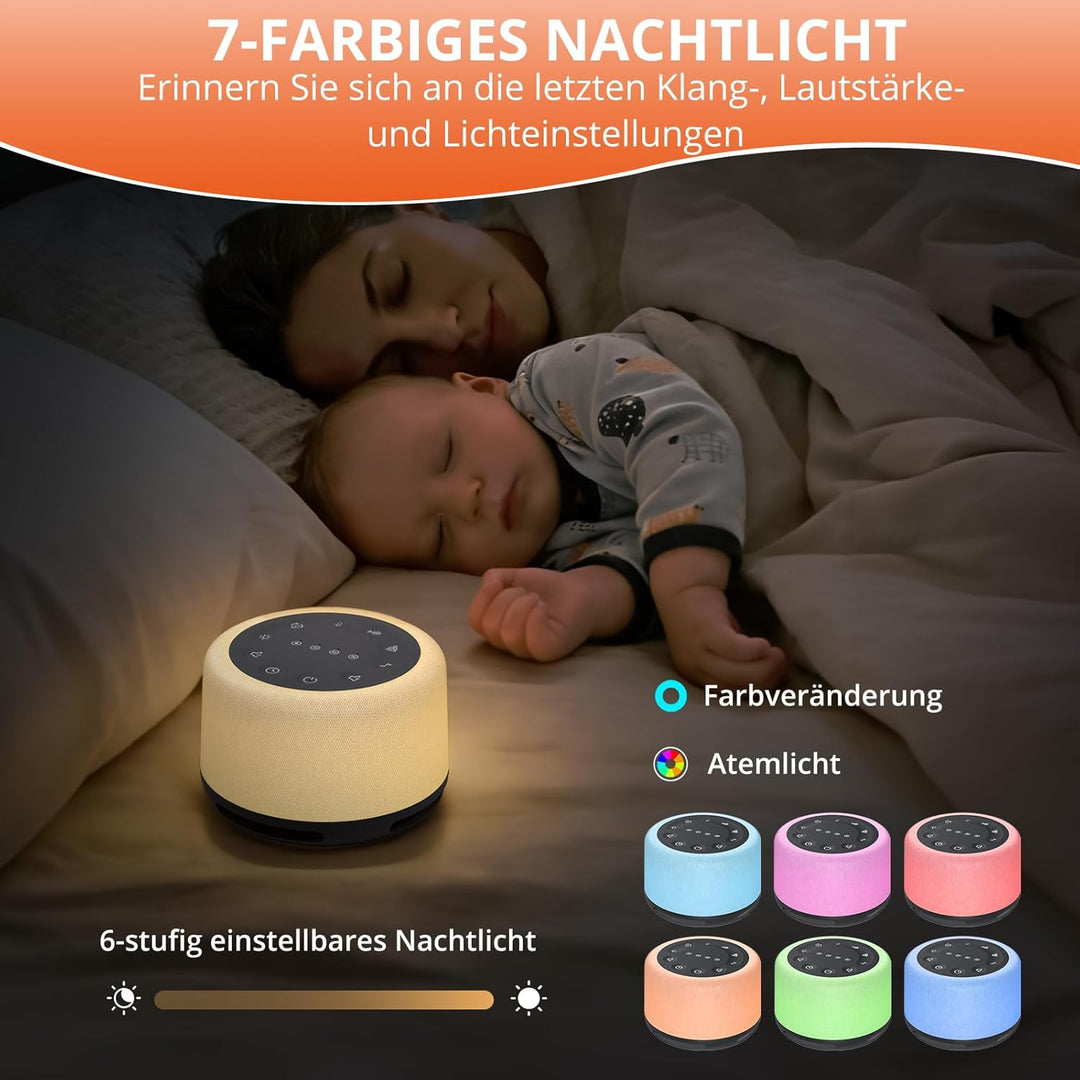 FUNYKICH White Noise Machine, 30 Klänge, Atemtraining, Aufnahmefunktion, 7 Farblicht & Atemlicht, Wi
