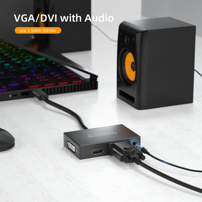 DriverGenius Externe Video und Grafikkarte - USB 3.0 auf HD/DVI/VGA Adapter mit 3,5mm Audio - 2048x1