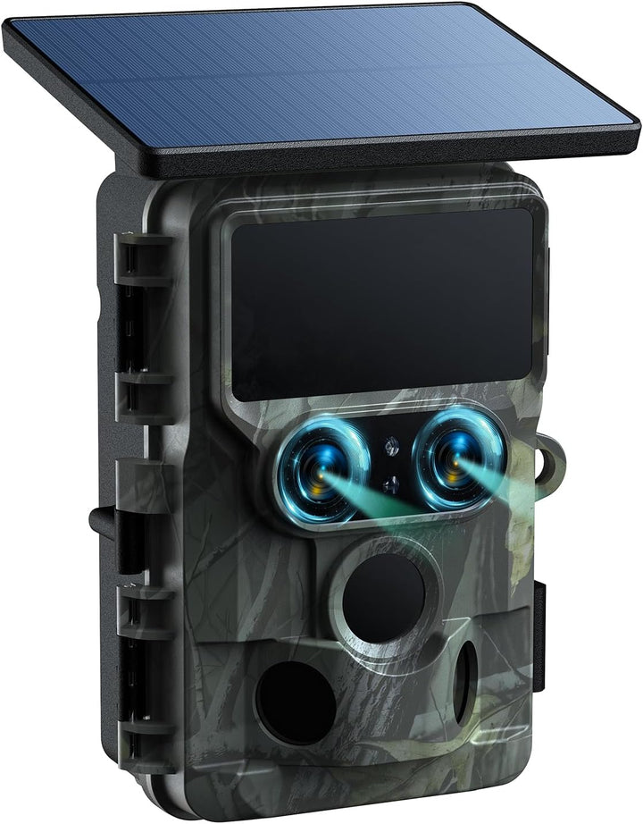 VOOPEAK Duales Objektiv Solar Wildkamera WLAN 4K 30FPS 60MP, Wildtierkamera mit Sternenlicht Nachtsi