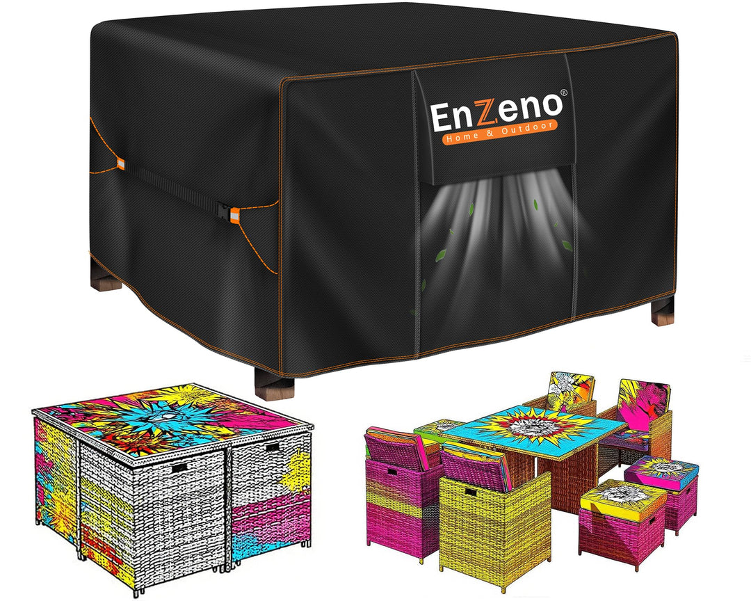Enzeno Gartenmöbel Abdeckung Wasserdicht, 125x125x74cm Abdeckung Gartenmöbel Tisch Winterfest, 420D