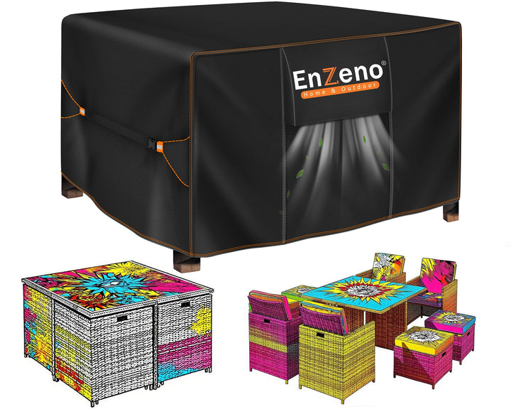 Enzeno Gartenmöbel Abdeckung Wasserdicht, 125x125x74cm Abdeckung Gartenmöbel Tisch Winterfest, 420D