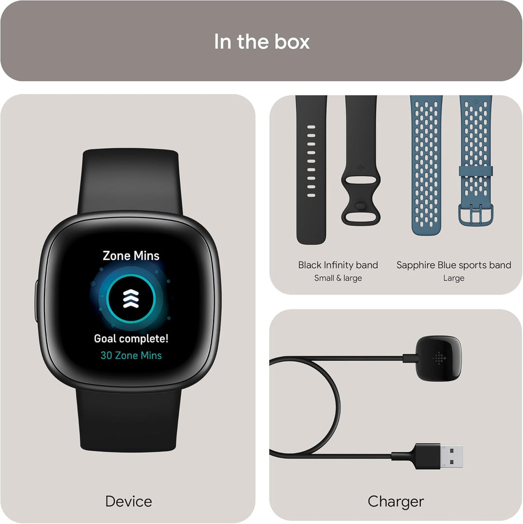 Fitbit Versa 4 Bundle (with Sports Band) Fitness Smartwatch with Built-in GPS and up to 6 Days Batte