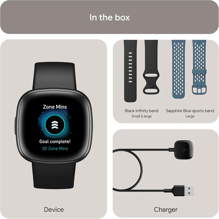 Fitbit Versa 4 Bundle (with Sports Band) Fitness Smartwatch with Built-in GPS and up to 6 Days Batte