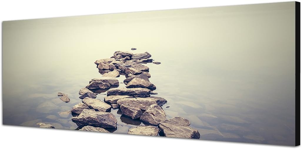 Paul Sinus Art Panoramabild auf Leinwand und Keilrahmen 150x50cm Ukraine Steine Wasser Nebel Dunst