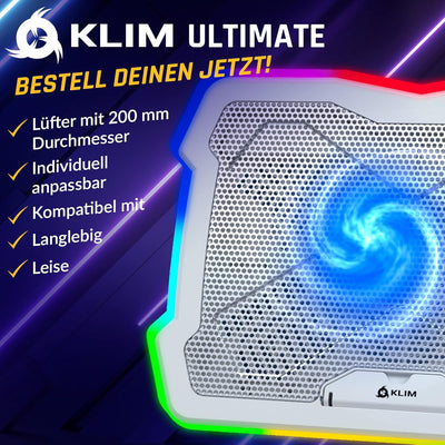 KLIM Ultimate Weiss+ Laptop-RGB-Kühler - 11 bis 17 Zoll + Laptop-Gaming-Kühlung + Neuheit 2023 + Lap