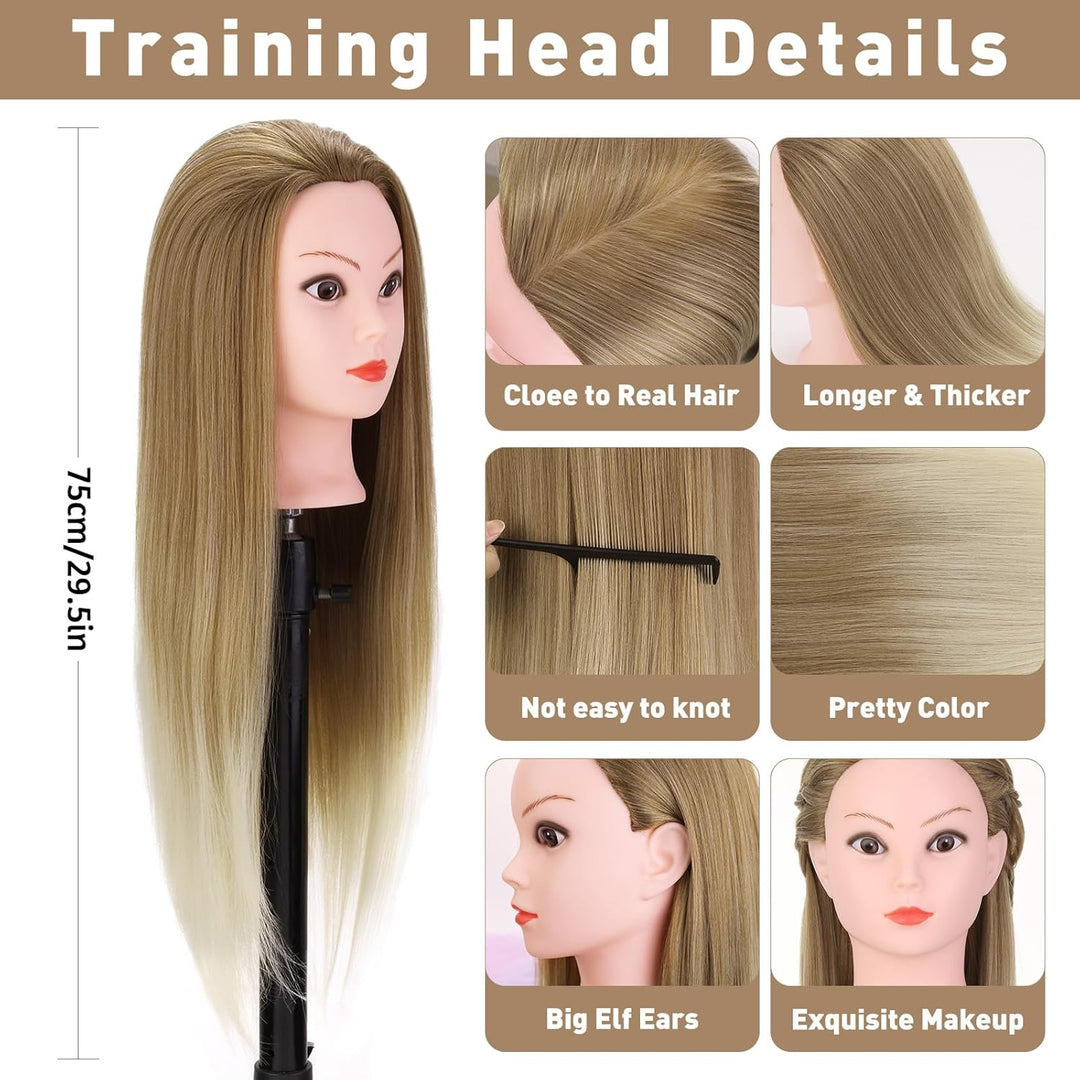 Frisierkopf Echthaar, TopDirect 75cm/29.5 Zoll 100% Synthetisches Haar Trainingsköpfe für Friseure,