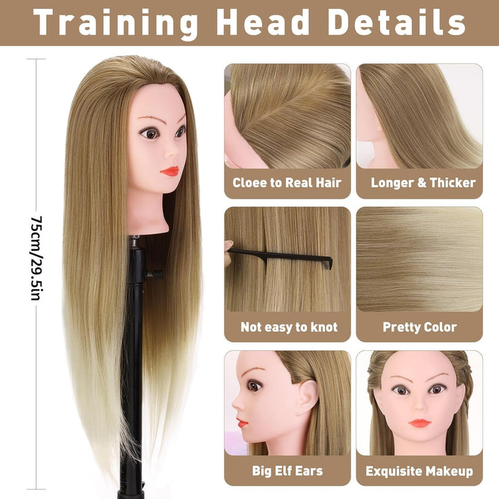 Frisierkopf Echthaar, TopDirect 75cm/29.5 Zoll 100% Synthetisches Haar Trainingsköpfe für Friseure,