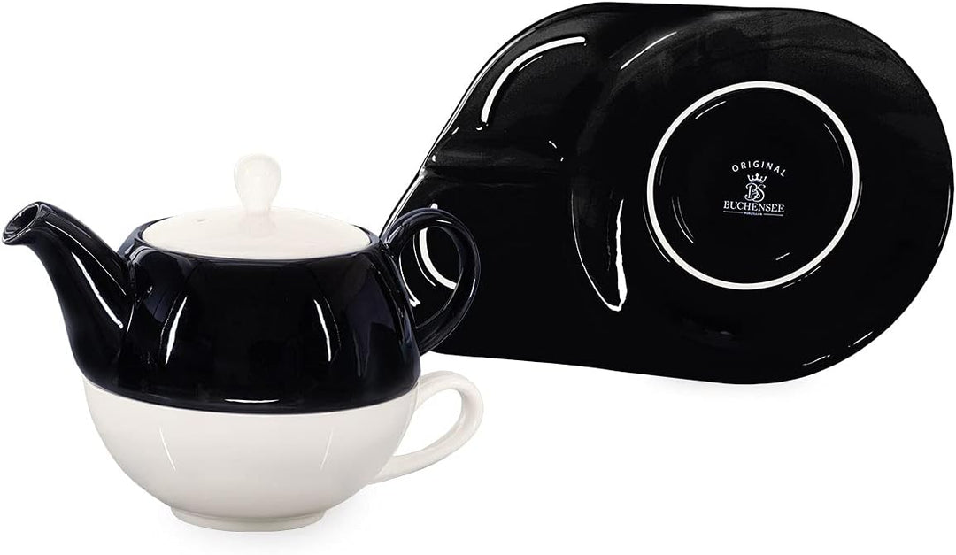 tea4chill Buchensee Tea for One mit Sieb Lena 500ml aus Crystal Bone China Porzellan in schwarz. Tee