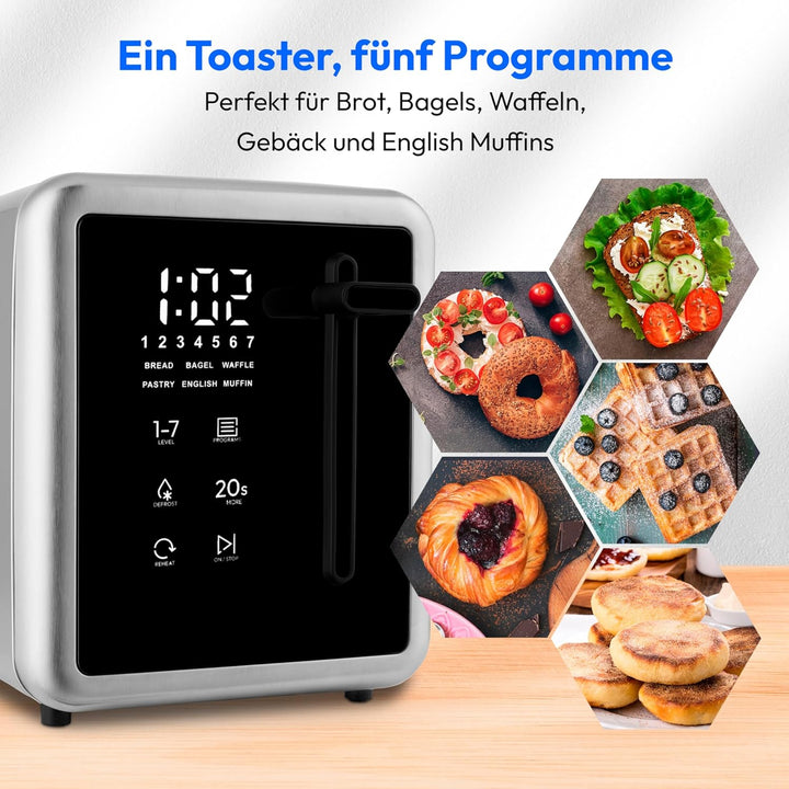 MEDION Toaster 2 Scheiben mit Brötchenaufsatz (7 Bräunungsstufen, 5 Automatikprogramme, 850 Watt, Au
