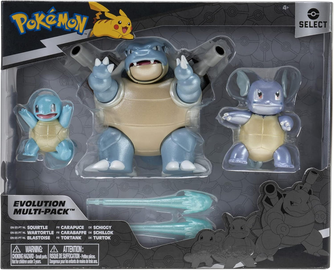 Pokemon PKW2773 Auto Set Select Evolution 3er-Pack – mit 5,1 cm Spritzteller, 7,6 cm Wartortle und 1