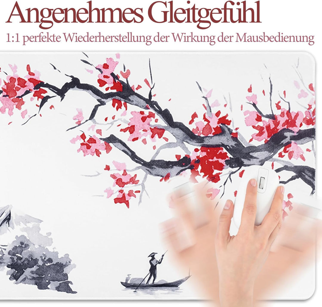 Mousepad Sakura-Muster,XXL Japanische Kunst Fuji Mauspad,Überdimensionales rutschfeste Gummimatten G