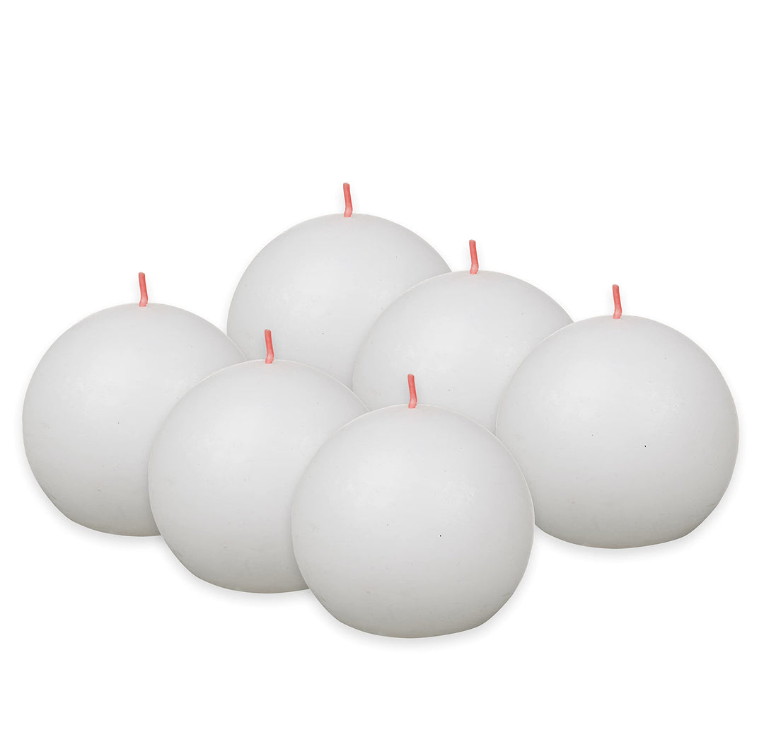 Bolsius Rustik Kugelkerze - Weiss - 6 Stück - Ø 7.6 cm - Dekorative Kerze - Länge Brenndauer 25 Stun