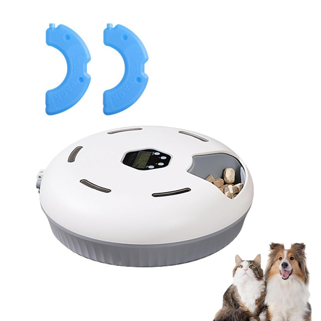 Automatischer Katzenfutterspender – 6 Mahlzeiten pro Tag, Frischehaltung mit EIS-Akkus, Einfache Rei