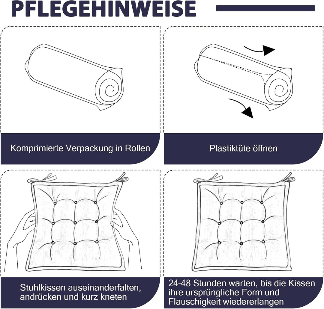 Indoor Sitzkissen Stuhl 2er Set – Komfortable Cordstoff-Sitzmatte Stuhlkissen mit Bändern, Hochwerti