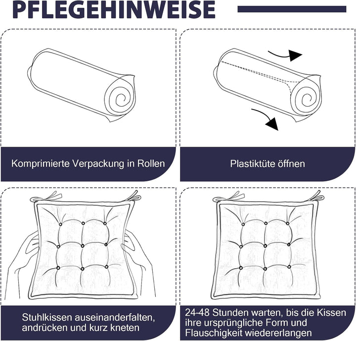 Indoor Sitzkissen Stuhl 2er Set – Komfortable Cordstoff-Sitzmatte Stuhlkissen mit Bändern, Hochwerti