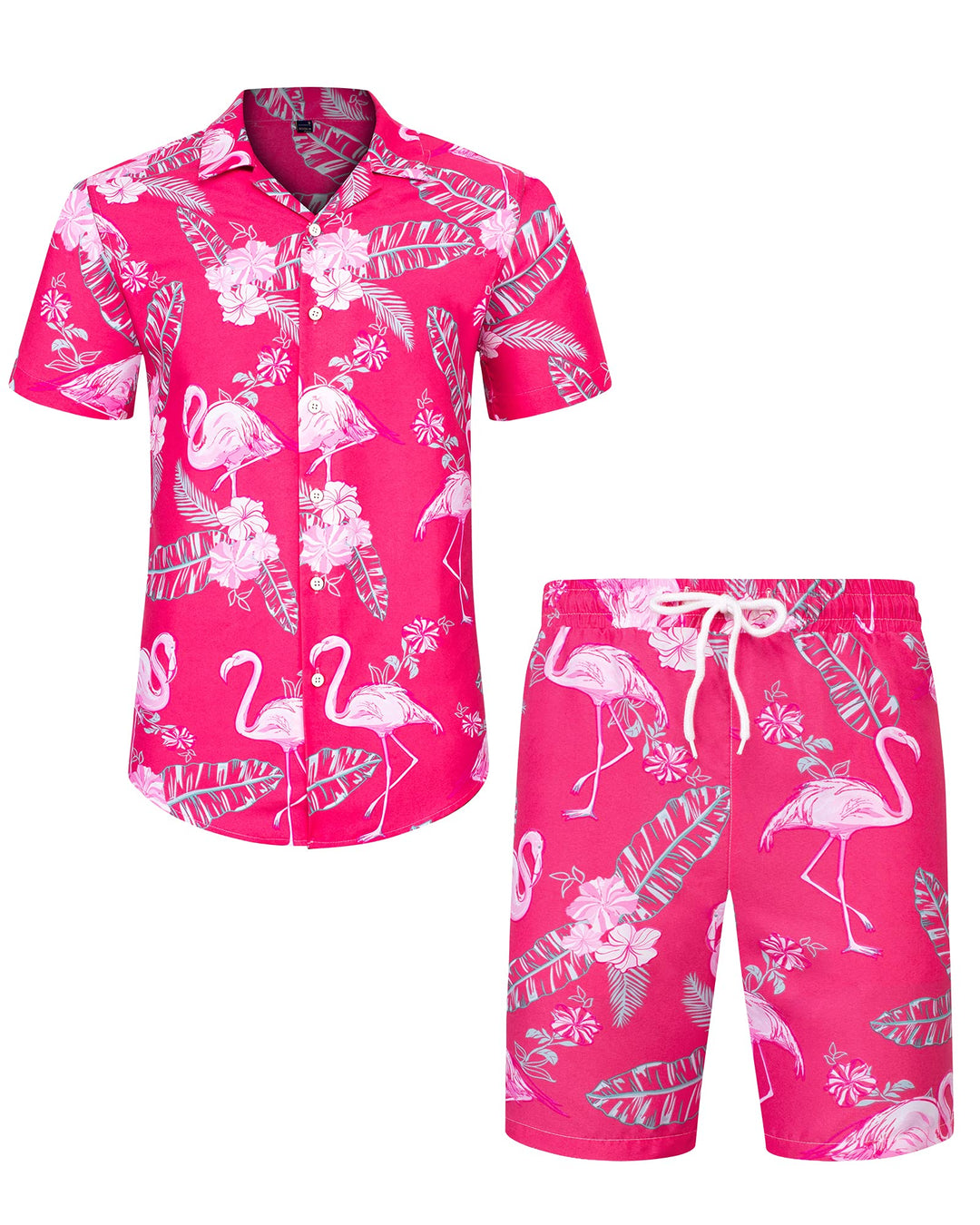 J.VER Herren Hawaiihemd Kurzarm Party Hemd Casual Flamingo Floral Strandhemd Bügelfrei Button Down K