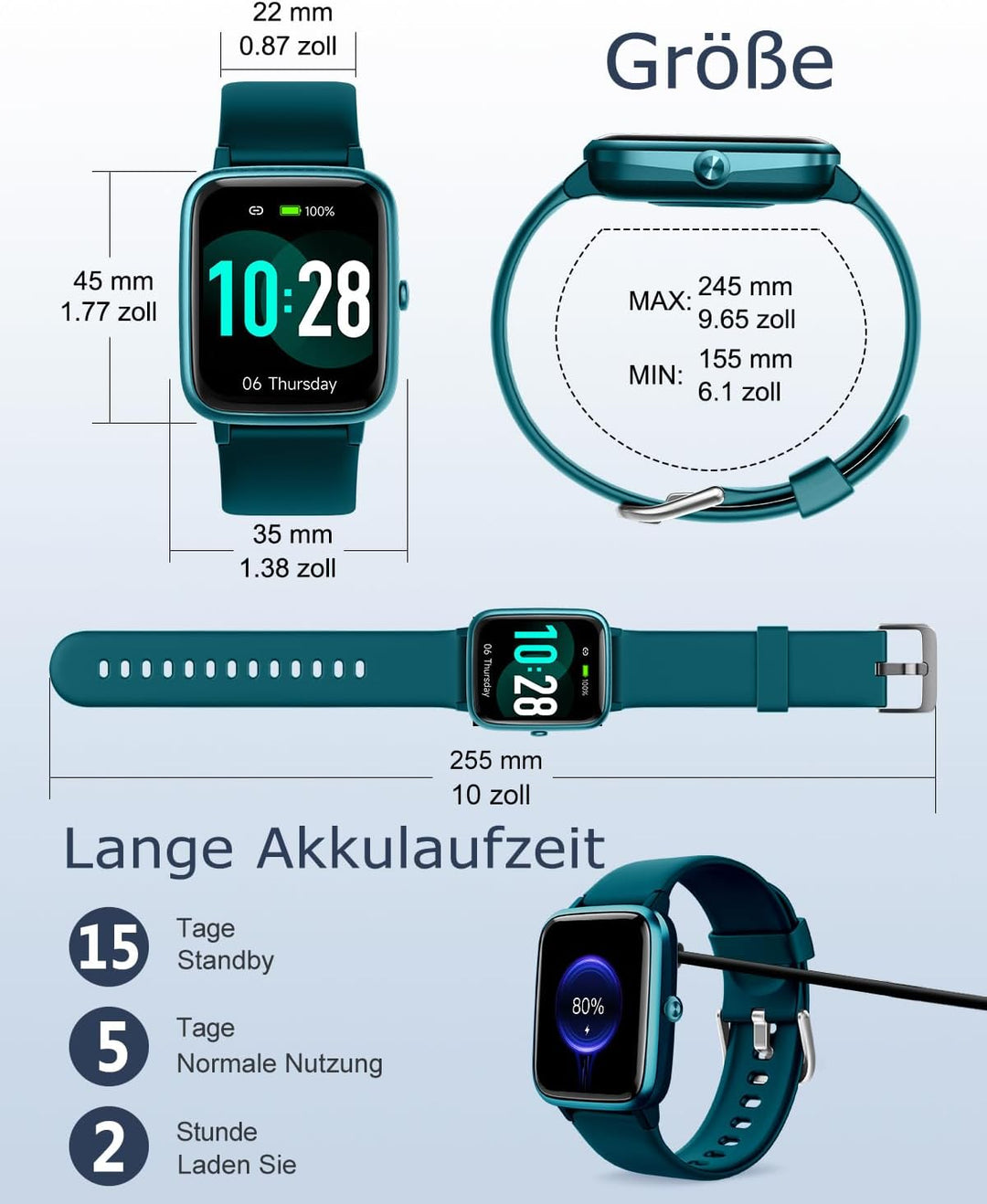GRV Smartwatch für Damen Herren mit Telefonfunktion,Fitnessuhr mit Herzfrequenzmessung,SpO2,Schrittz