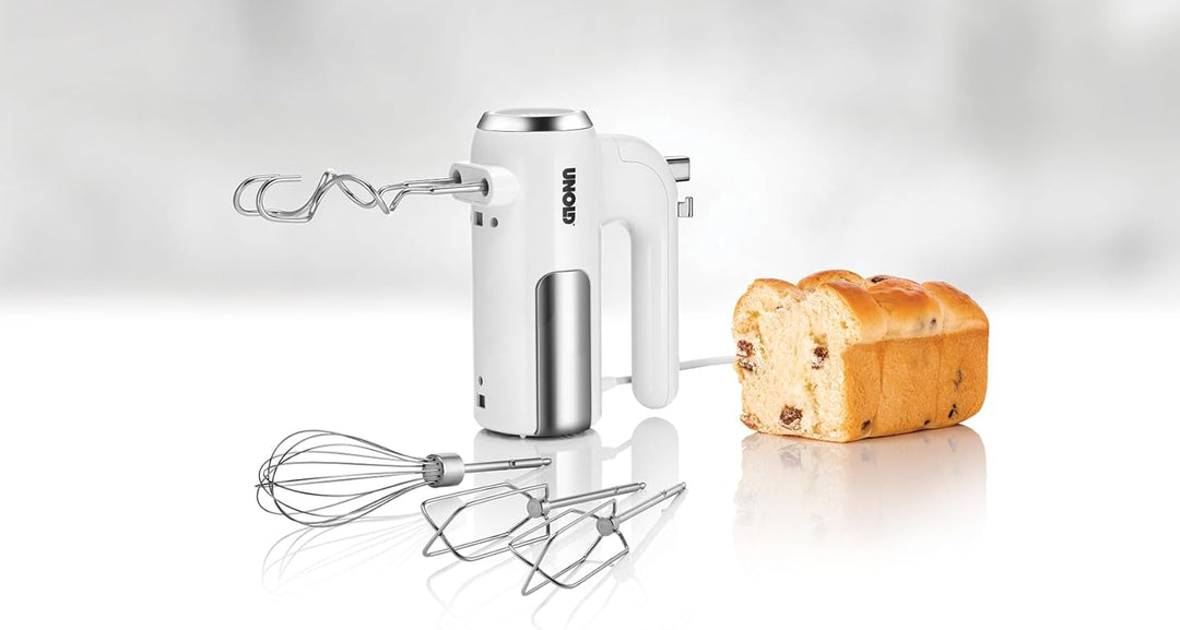 Unold 78710 Handmixer - MIxer, Weiss, 450W, Edelstahl, BPA-frei, spülmaschinengeeignet, 5 Geschwindi