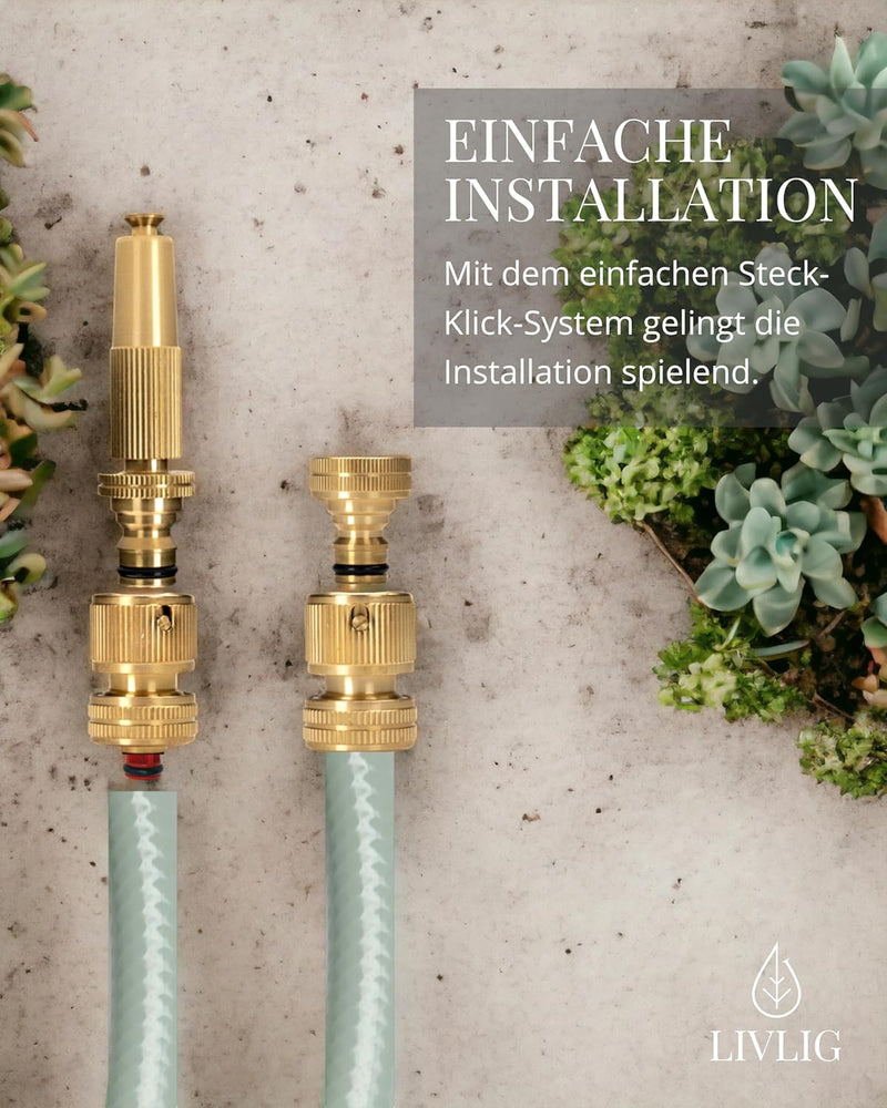 Livlig53 Gartenspritze Messing Zubehör Set 1/2" Zoll 13mm Schlauch, mit Wasserstop und Hahnanschluss