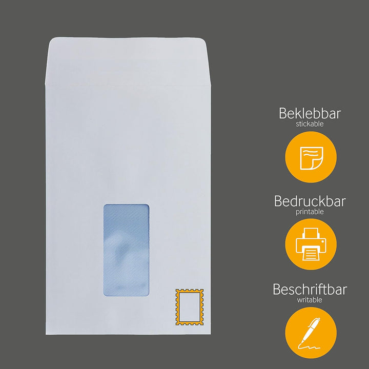 Faltentaschen Versandtaschen, C5, 162 x 229 x 25 mm, weiss, 125 Stück, mit Fenster, Haftklebung mit