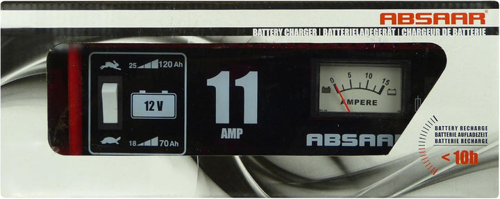 Absaar 77906 Batterieladegerät Werkstattladegerät 11A 12V, für 25 Ah - 120 Ah Batterien, rot/schwarz