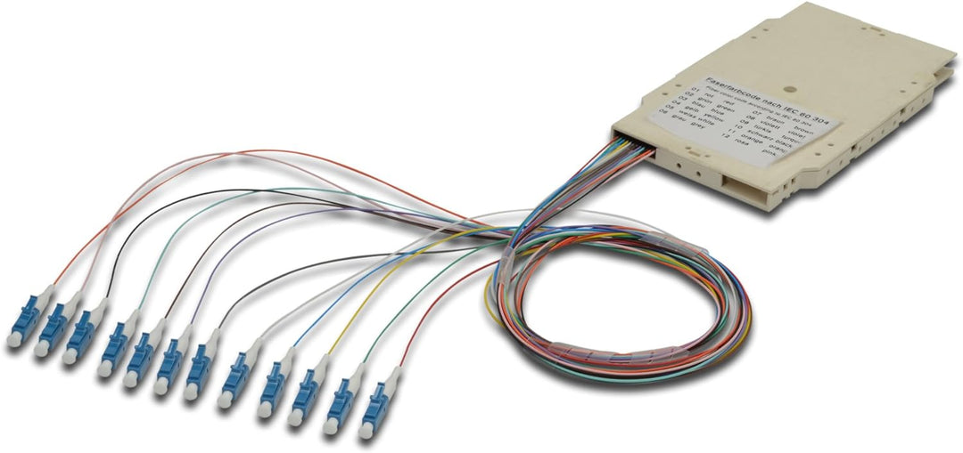 DIGITUS LWL Spleiss-Kassette - 12 Pigtails - Vormontiert - LC - OS2 - Durchgefärbt nach DIN IEC 6030