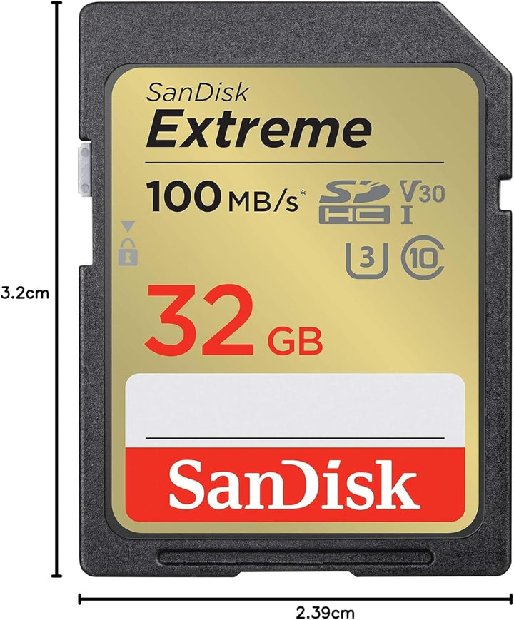 SanDisk Extreme SDHC UHS-I Speicherkarte 32 GB (V30, 100 MB/s Übertragung, U3, 4K UHD Videos, wasser