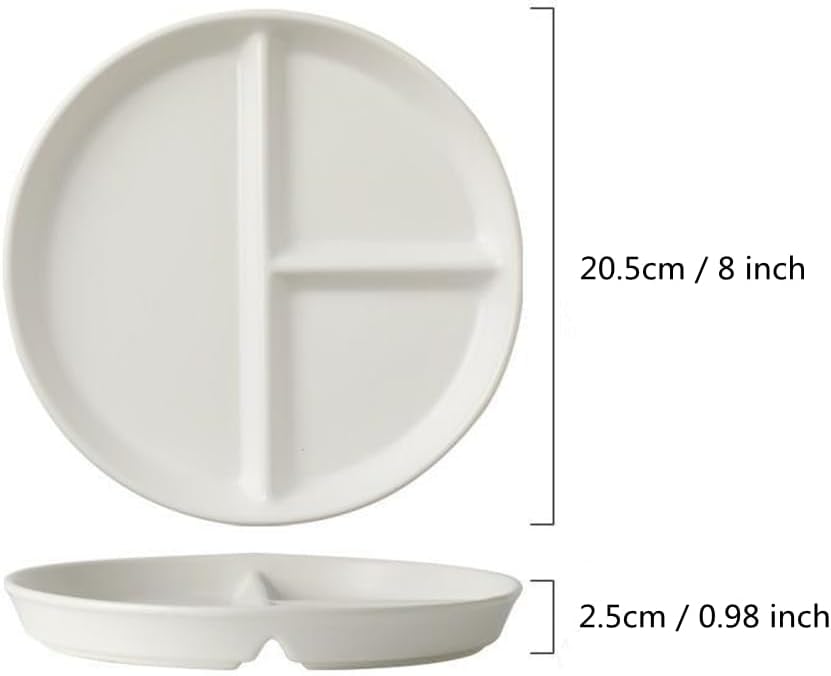 OnePine Menüteller Geteilt Porzellan, 8 inch Orbicular Dessertteller Salatteller Teller 3 Geteilt, P
