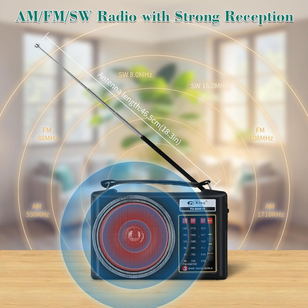 Tragbares Retro-Radio, kompaktes AM/FM/SW-Bluetooth-Radio mit Solarpanel, tragbare LED-Beleuchtung,