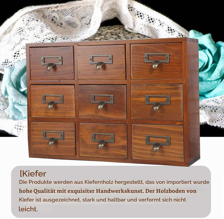 DAUERHAFT Vintage Schublade, Aufbewahrungsbox aus Holz, Vintage SchubladenOrganizer, Apothekerschran