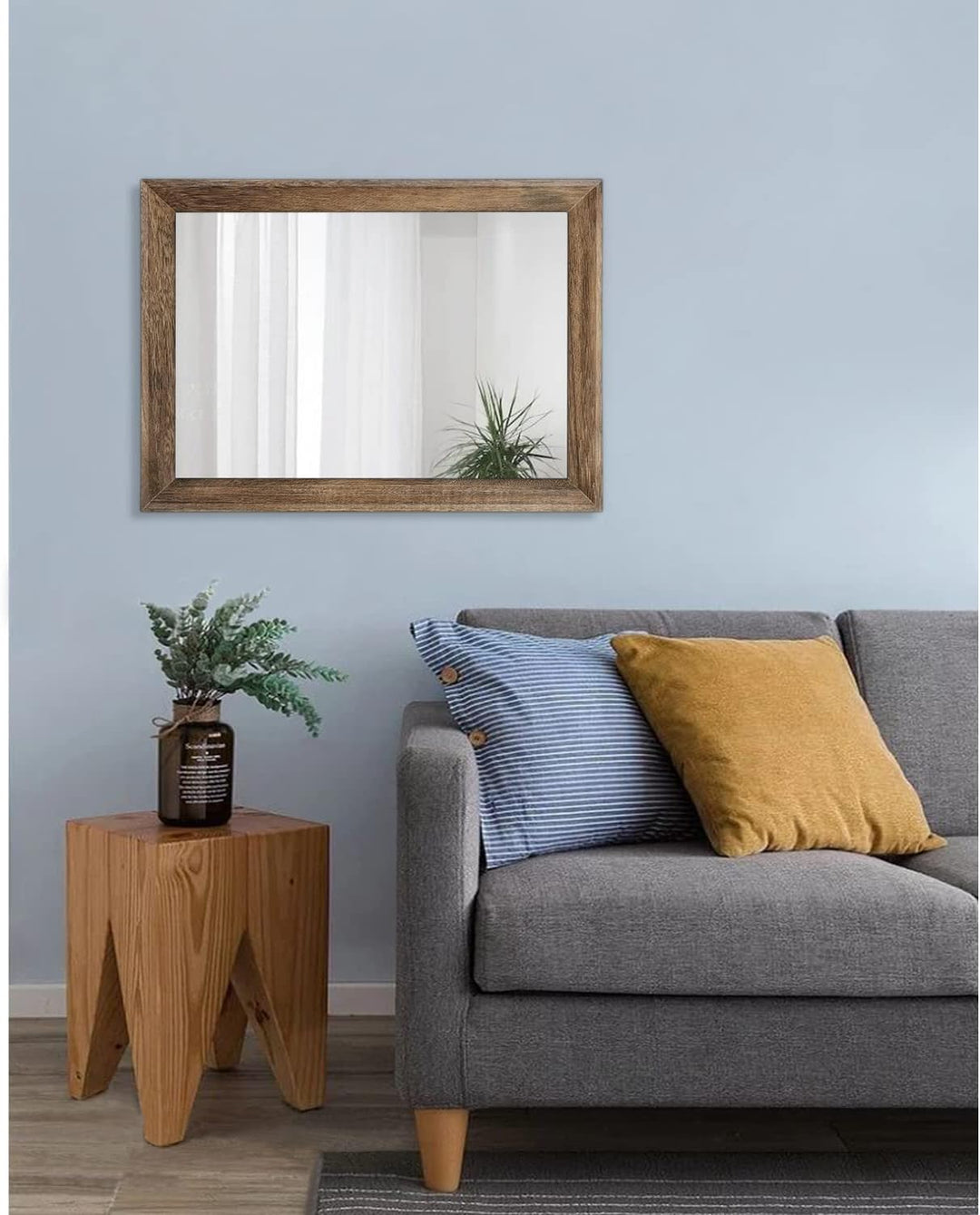 AAZZKANG Rustikaler Holzspiegel Rechteck Dekorativer grosser Wandspiegel 50x40cm mit Rahmen Schlafzi