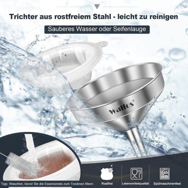 Walfos Trichter aus Edelstahl und 200 Mesh Filter Jam Straining mit 2 abnehmbaren Sieben ＆ 1Pc Reini