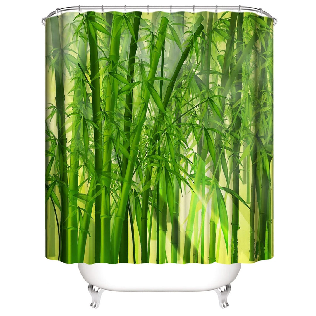 Lieson Anti Schimmel Duschvorhang Polyester 180x180 cm, Grüner Duschvorhang Bambus Motiv Waschbarer
