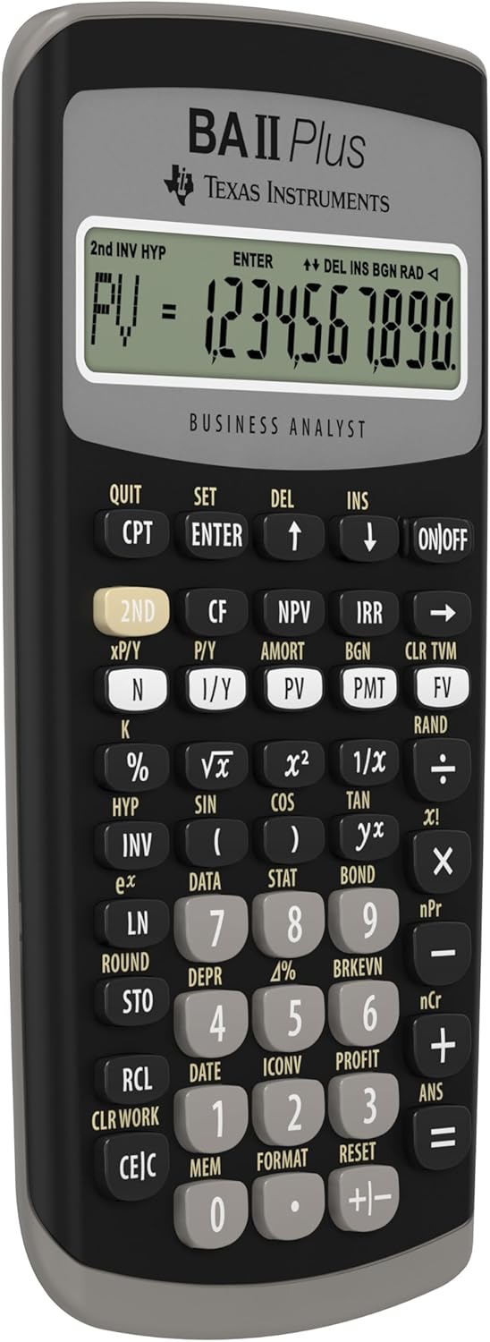 Texas Instruments BA II Plus Taschenrechner (Hosentasche, finanziell, Schwarz, Knöpfe, Akku)
