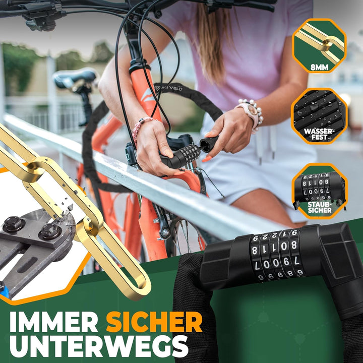 MIVELO Fahrradschloss Kettenschloss hohe Sicherheit 100cm lang I Fahrrad Schloss hohe Sicherheit Zah