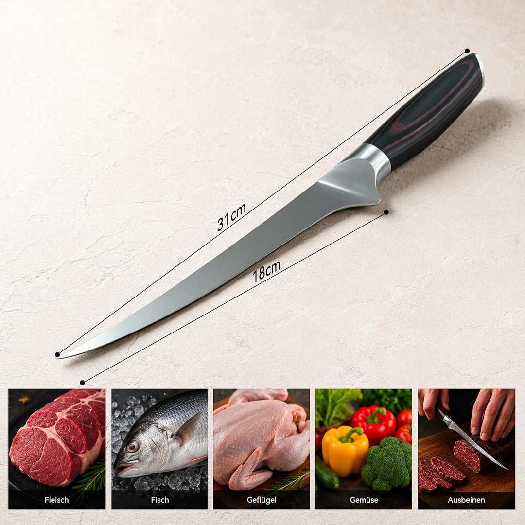 pullther Filetiermesser Fisch 18cm, Küchenmesser, Profi Ausbeinmesser 18 cm, 18 cm