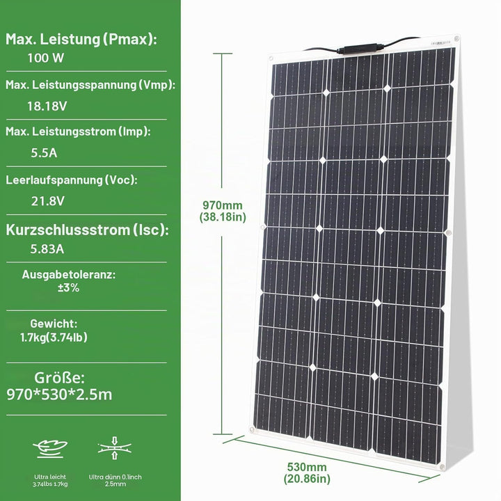 100W Flexibles Solarpanel System Kit Monokristallines Solarpanel Modul 20A 12V/24V Solarladeregler,