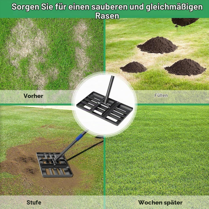 Rasennivellierrechen, 43 x 25 cm Rasen-Nivelliergerät mit kraftsparender gebogener Kante, 6 FT Metal