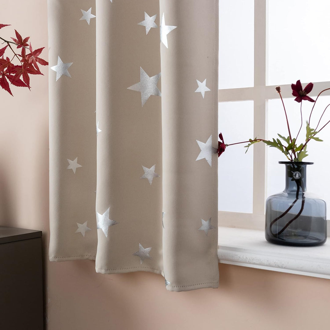 GIRASOLE HOME® Paar Verdunkelungsvorhänge weich gemustert, Sterne, weich, für Innenräume mit Tasche