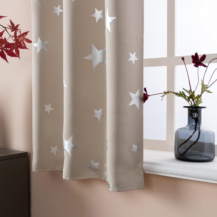 GIRASOLE HOME® Paar Verdunkelungsvorhänge weich gemustert, Sterne, weich, für Innenräume mit Tasche
