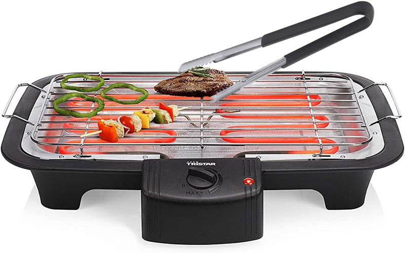 Elektrischer BBQ Tischgrill & Grillzange mit Wasserauffangschale, Grillfläche 38x22cm - 2000Watt