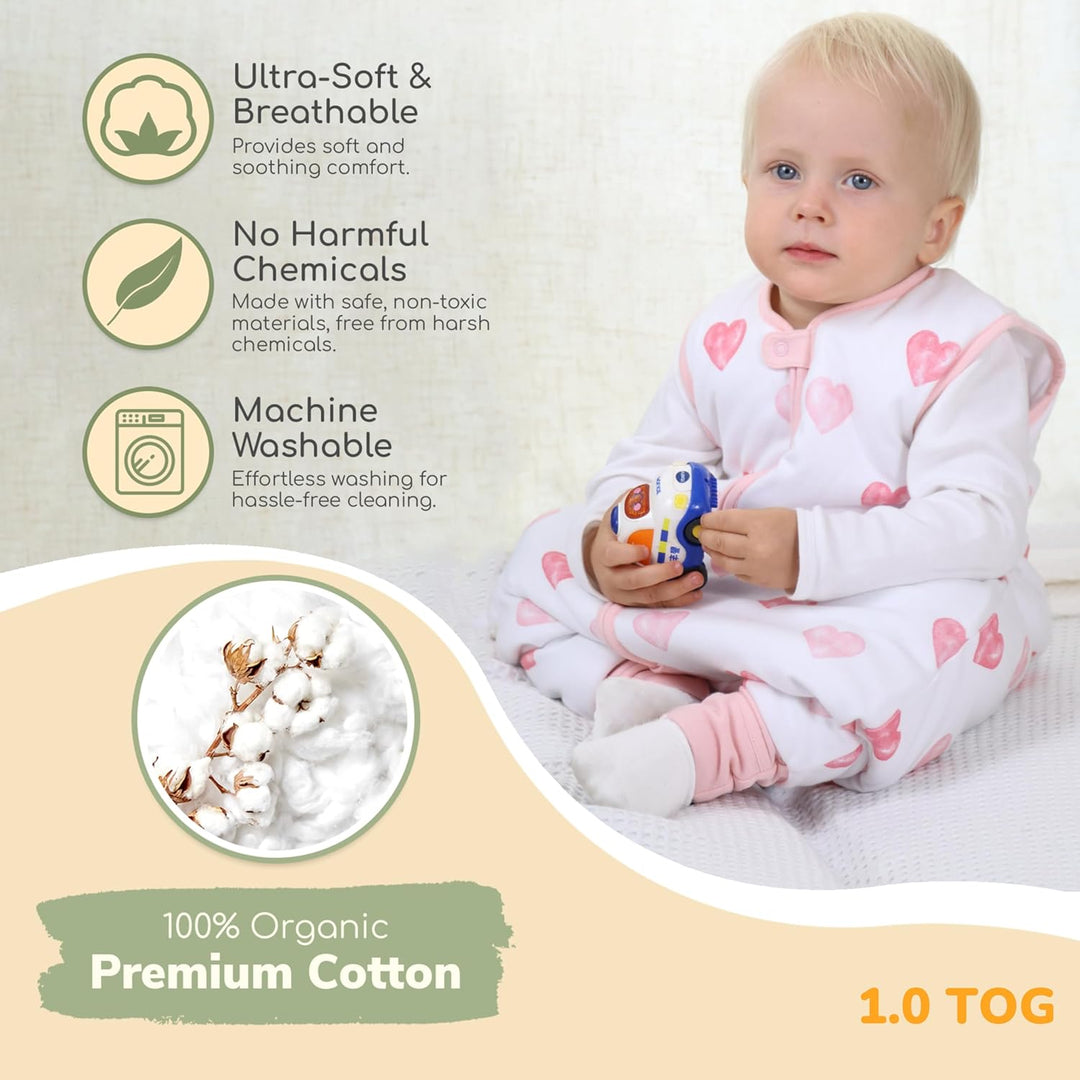 Mama Cheetah Baby Schlafsack, Bio-Baumwolle, Tragbare Babydecke, Schlafsack mit 2-Wege-Reissverschlu