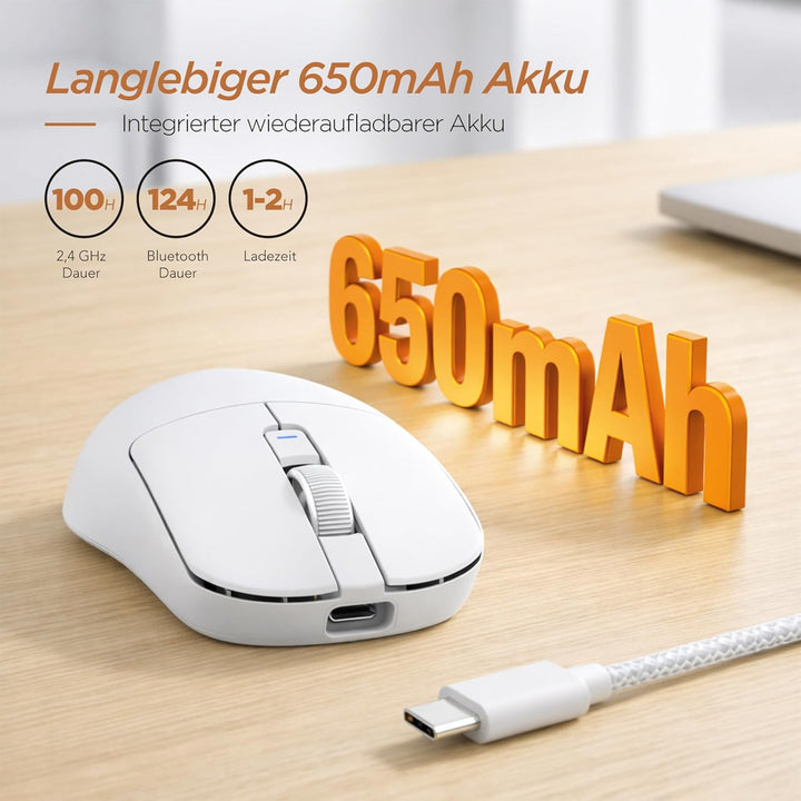 RK ROYAL KLUDGE MO3 Gaming Maus Kabellose PAW3809 6K DPI 48g leichte Computer Maus Bluetooth/2.4G/Ka