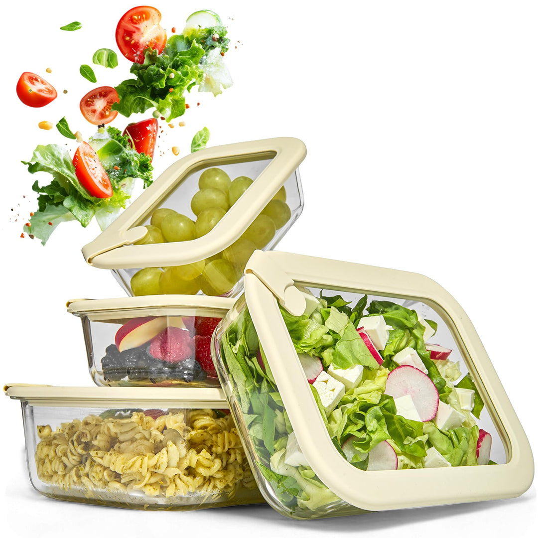Frischhaltedosen Set 1x370ml, 1x640ml, 1x1020ml, 1x1520ml – Borosilikatglas, Glasbehälter luftdicht