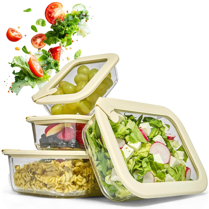Frischhaltedosen Set 1x370ml, 1x640ml, 1x1020ml, 1x1520ml – Borosilikatglas, Glasbehälter luftdicht
