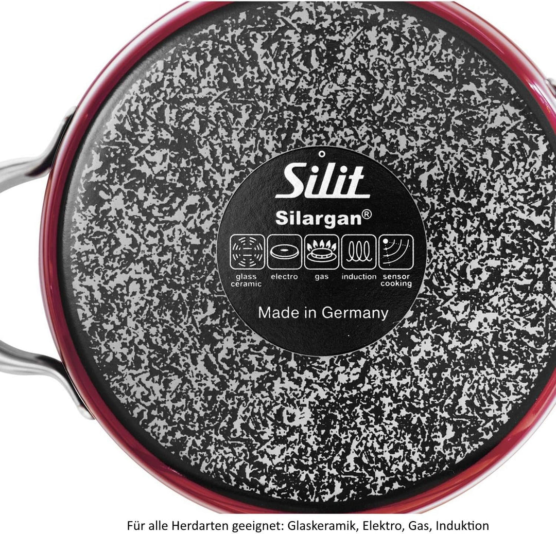 Silit Vitaliano Rosso Kochtopf gross 24cm, Glasdeckel, Fleischtopf Induktion 6,2l, Silargan Funktion