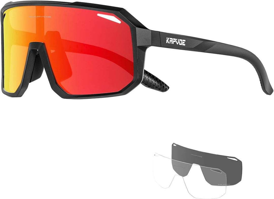 KAPVOE Fahrradbrille Polarisiert Herren Damen Sonnenbrille UV400 Schutz TR90 Rahmen Sportbrille Radf